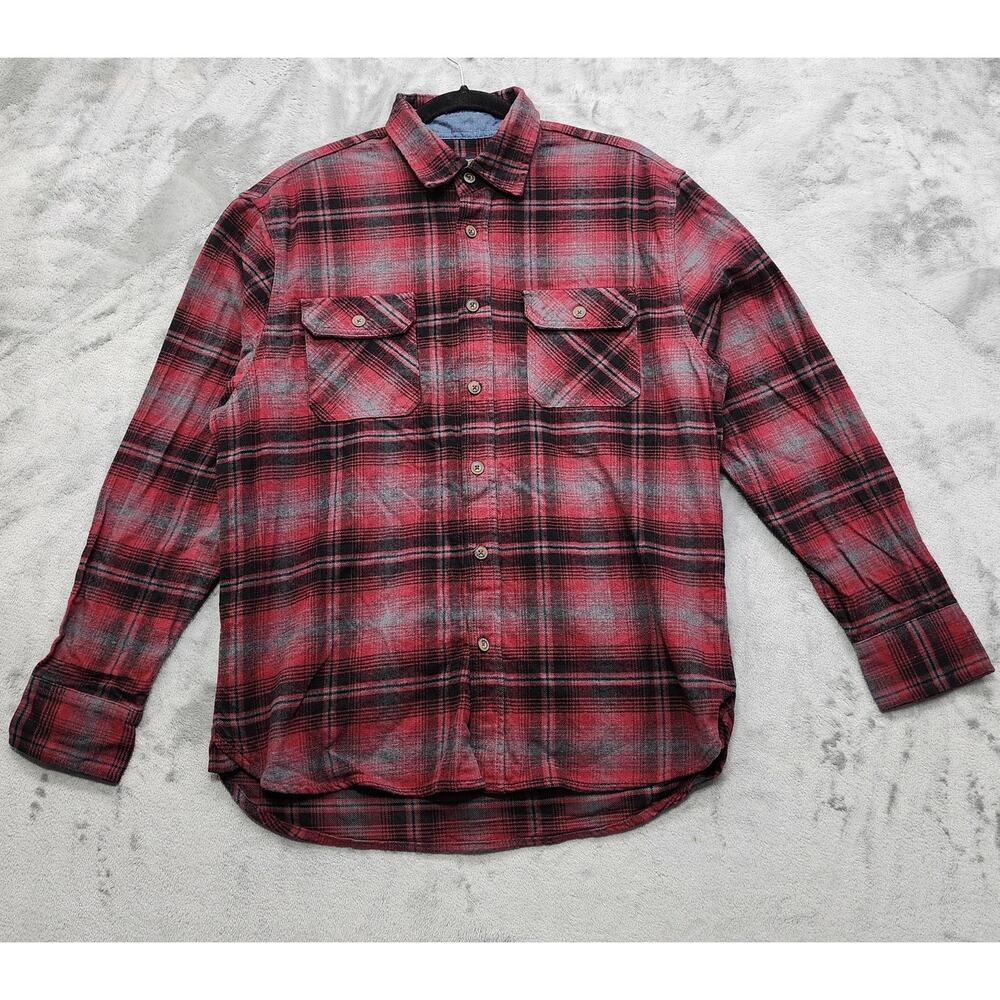 Jachs Shirt‎ Mens L Red Black Gray Plaid Heritage Flannel Shacket Heavyweight